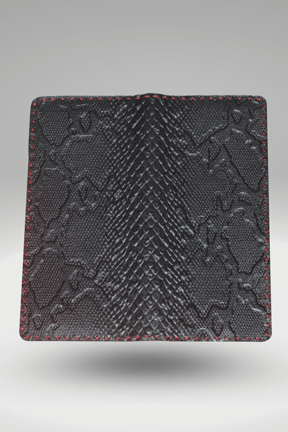 Unisex Genuine Leather Wallet In Black Python Textured Finish | Exotic Bi-fold Leather Long Wallet