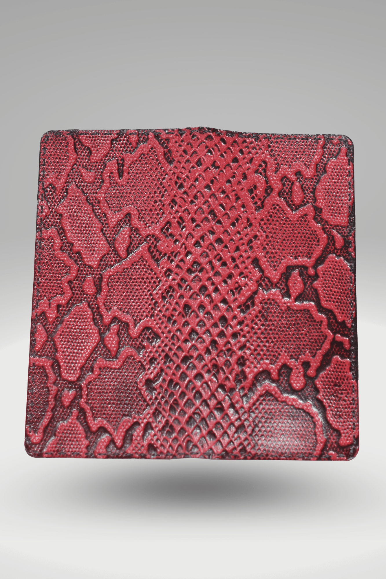 Unisex Genuine Leather Wallet With Black Hand-Tipped Maroon Python Textured Finish | Exotic Bi-fold Leather Long Wallet