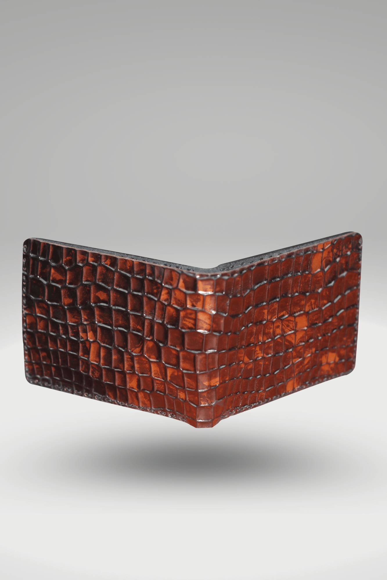 Men's Cubic Crocodile Textured Genuine Cowhide Leather Wallet In Brown | Bifold Hand-Made Leather Mini Wallet