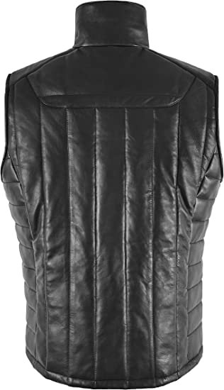 Men's Quilted Puffer Leather Vest In Black