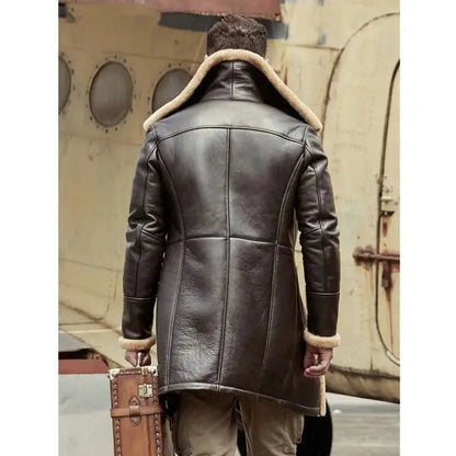 Men's Shearling Leather Coat In Dark Brown