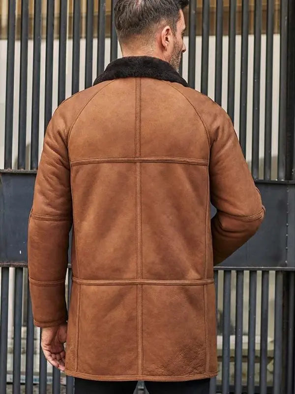 Men's Leather Shearling Coat In Brown