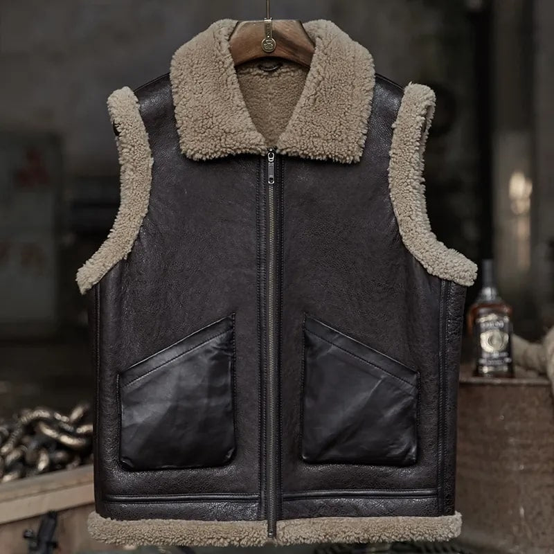 Men's Leather Shearling Vest In Chocolate Brown