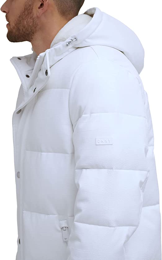 Men's Trench Puffer Leather Coat In White