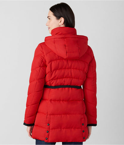 Women's Fur Hooded Puffer Coat In Red