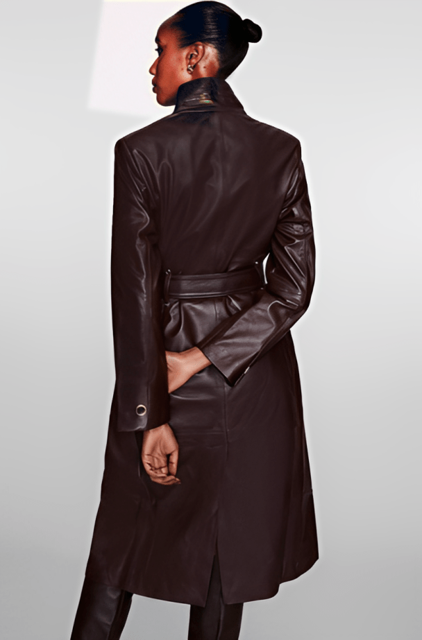 Women's Leather Trench Coat In Dark Brown