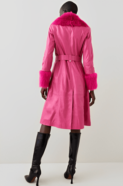 Women's Shearling Leather Trench Coat In Pink