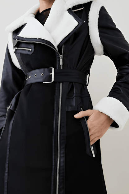 Women's Suede Leather Shearling Coat In Black