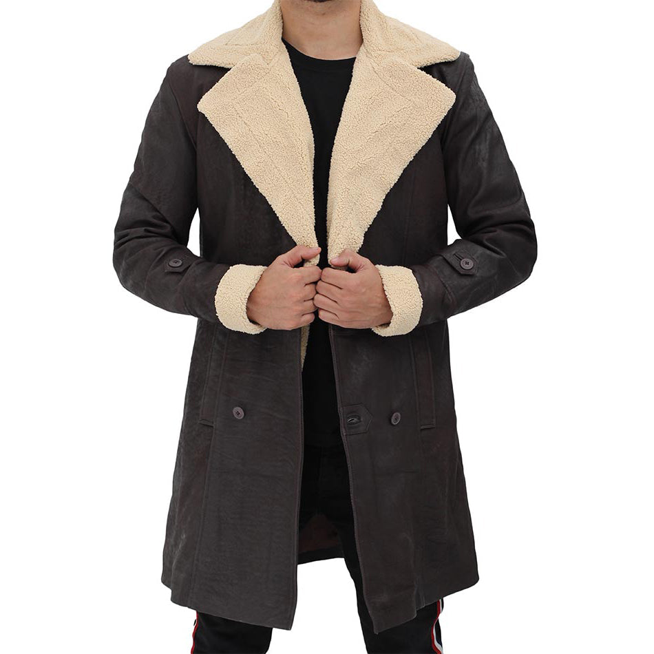 Superfly Mens Brown Shearling Sherpa Collar Coat