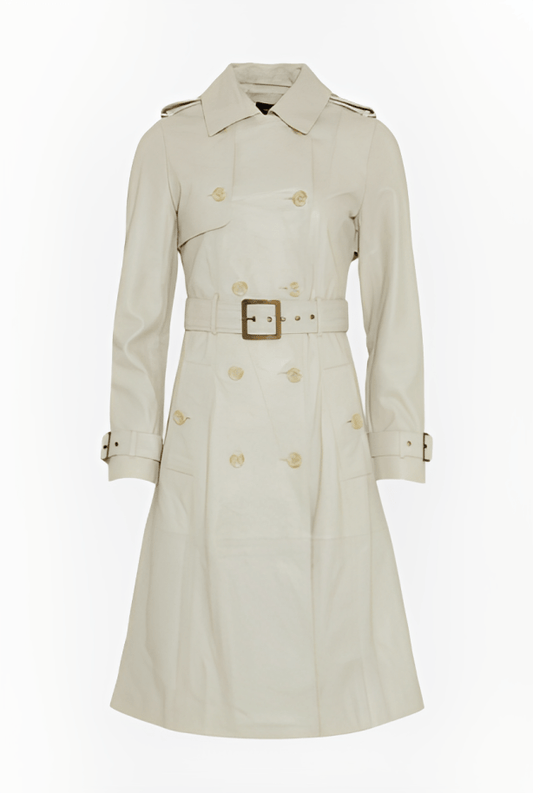 Women's Leather Trench Coat In Off White
