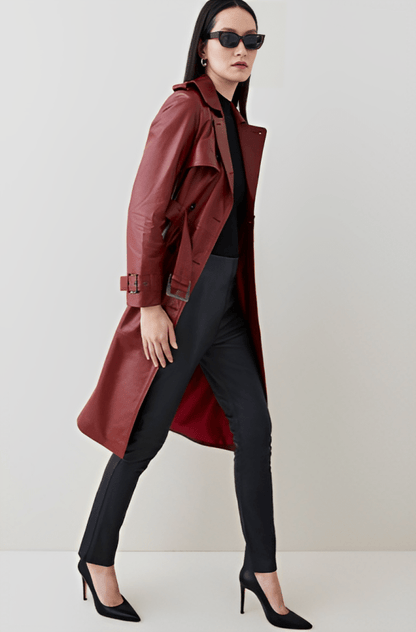 Women's Leather Trench Coat In Ox Red