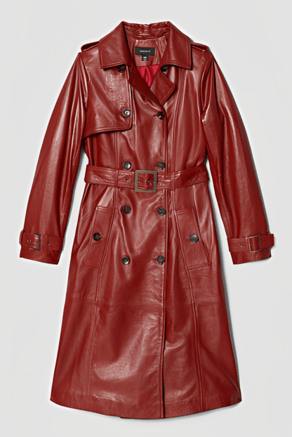 Women's Leather Trench Coat In Ox Red