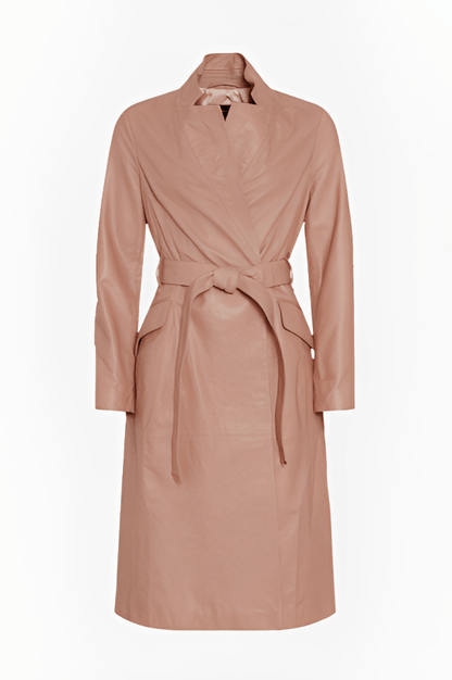 Women's Leather Trench Coat In Tea Pink