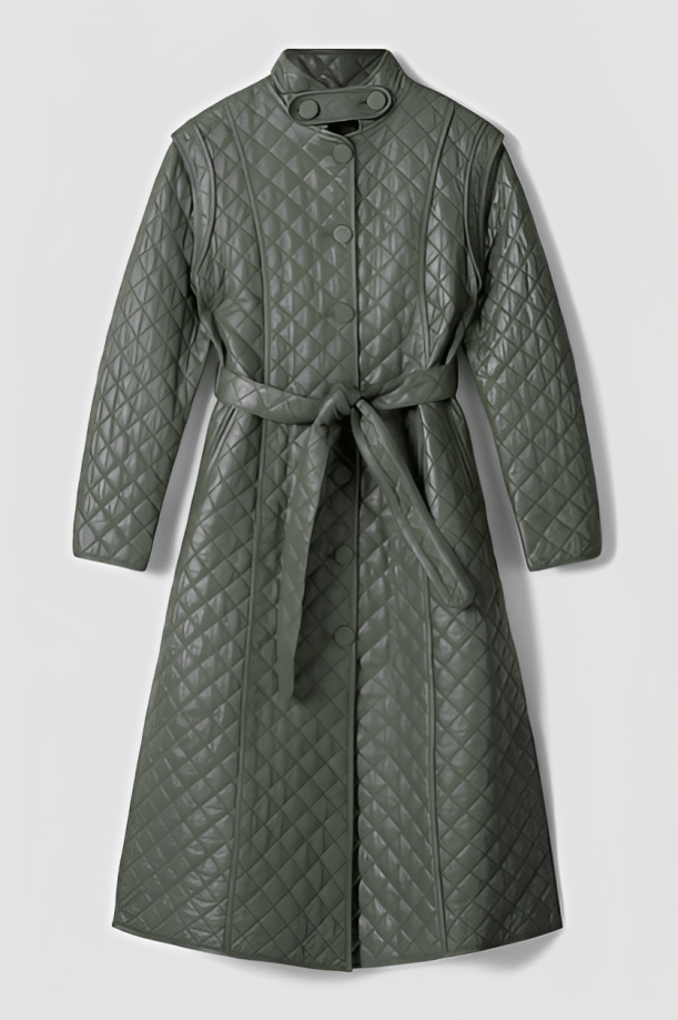 Women's Quilted Leather Trench Coat In Olive