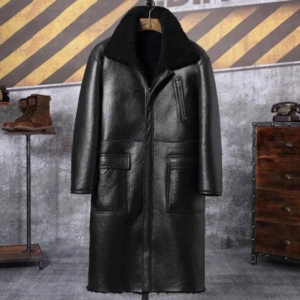 Men's Double Sided Shearling Leather Coat In Black