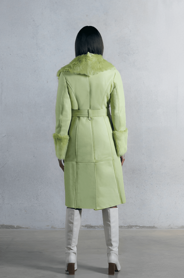 Women's Shearling Leather Trench Coat In Lime Green