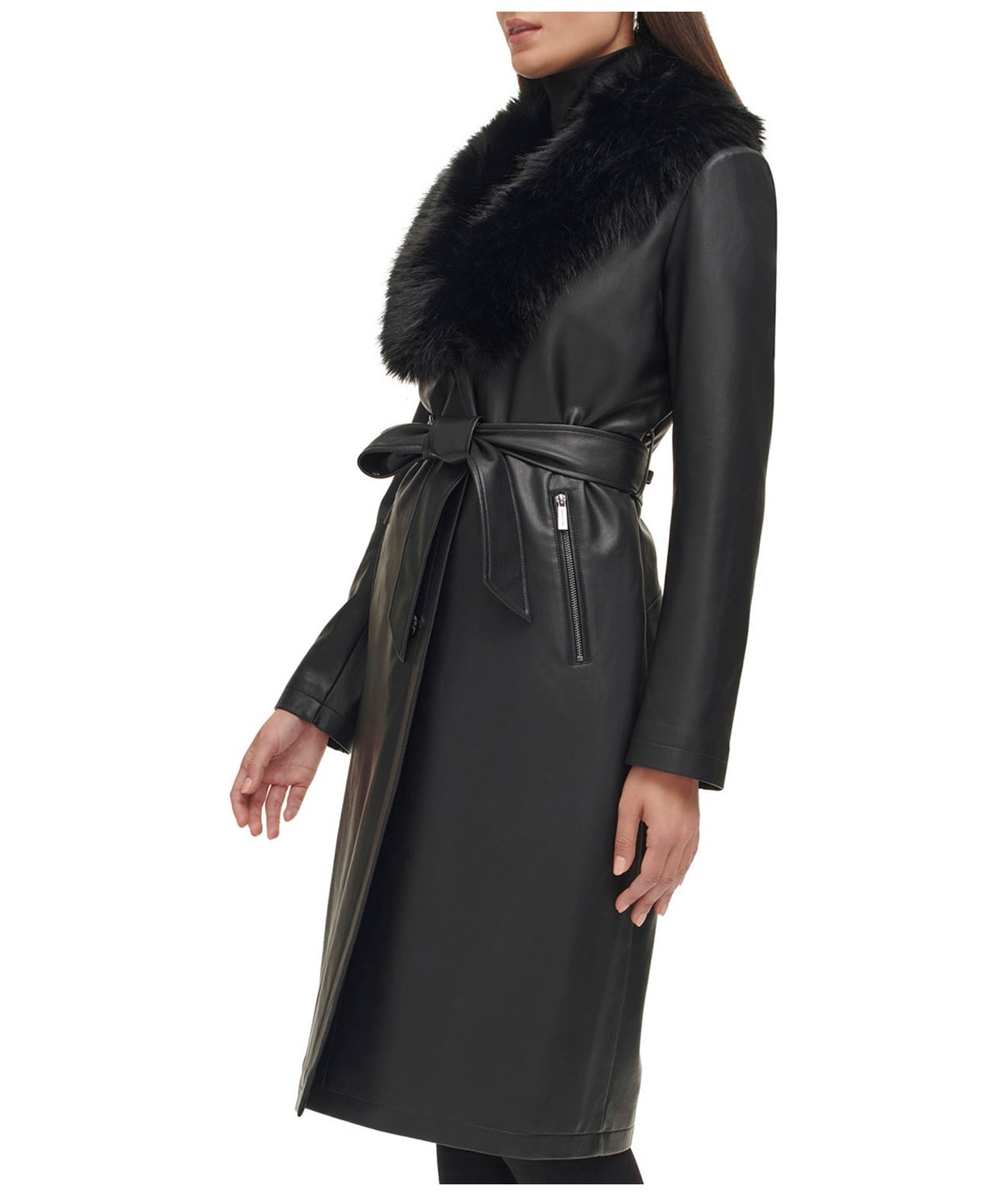 Women's Fur Sheepskin Leather Coat In Black
