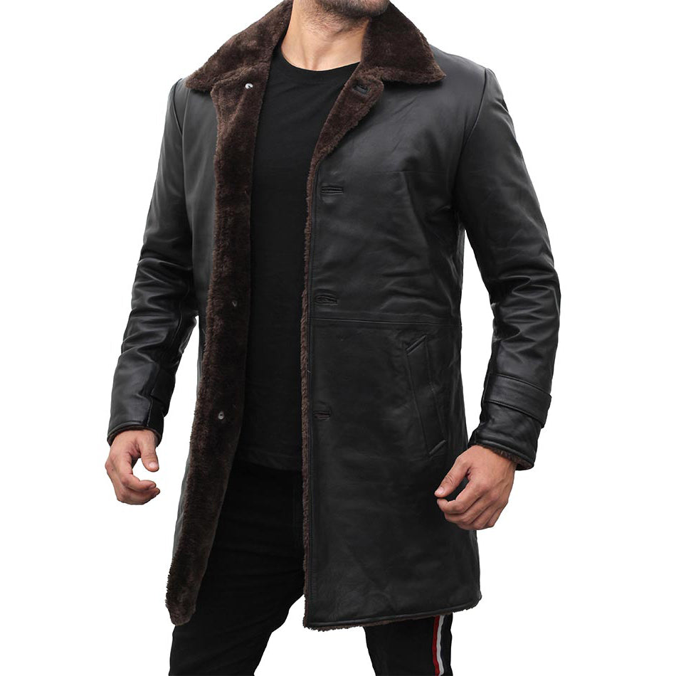 Mens Black Shearling Leather Coat