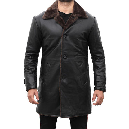 Mens Black Shearling Leather Coat