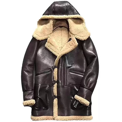Mens Brown Shearling Coats with Hooded
