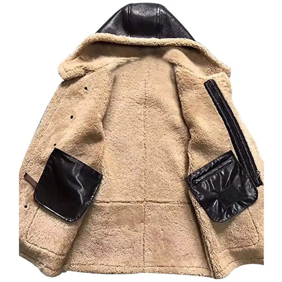 Mens Brown Shearling Coats with Hooded