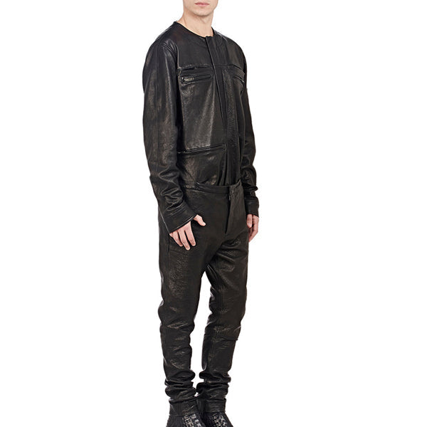 Cool Style Shirt Look Leather Jumpsuit For Men