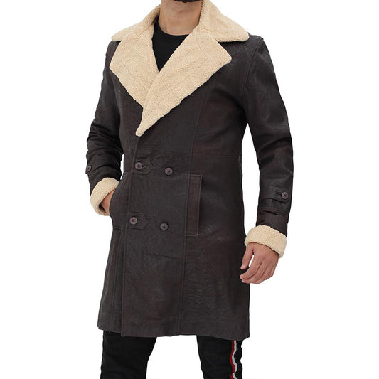 Superfly Mens Brown Shearling Sherpa Collar Coat