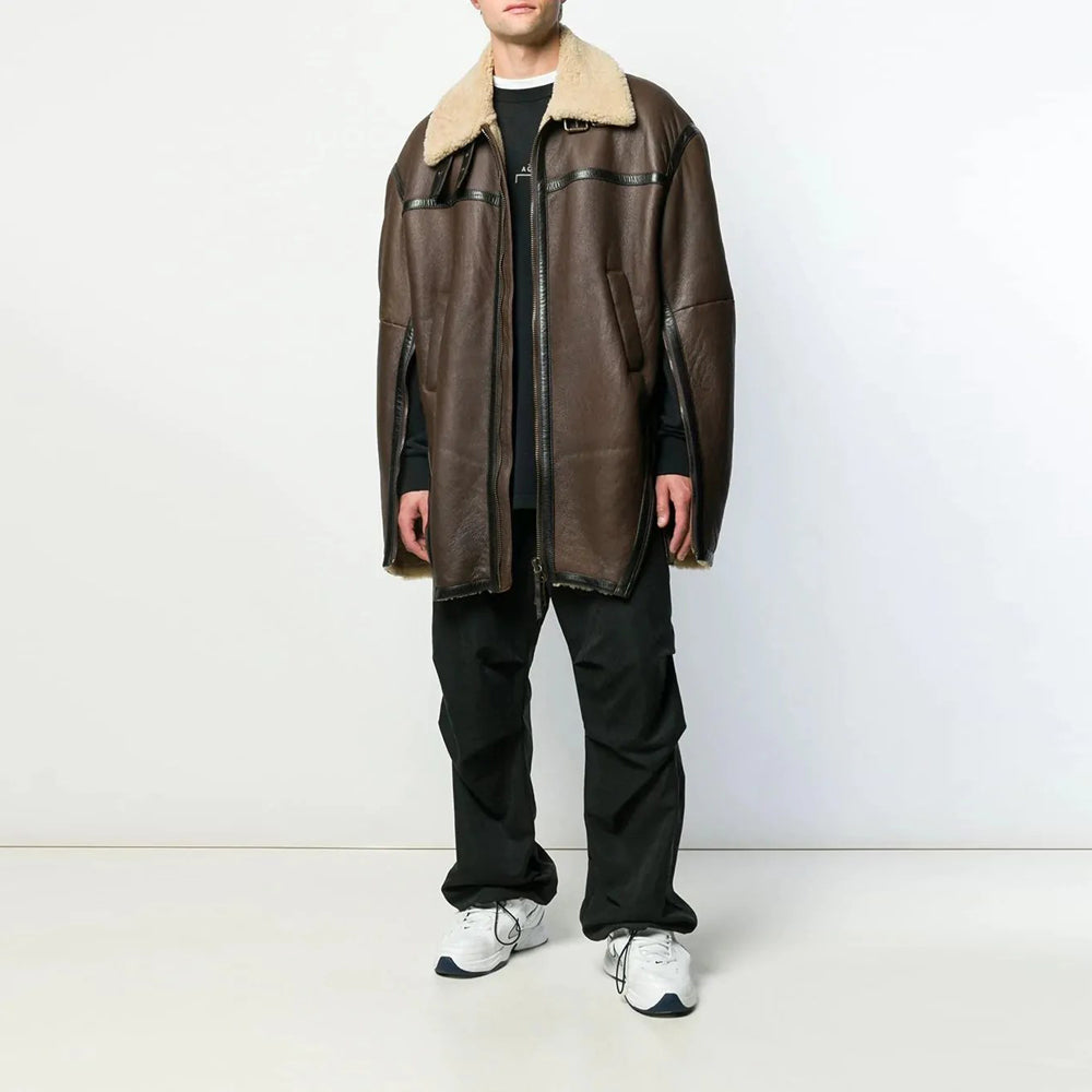 Men’s Aviator Brown Shearling Leather Coat