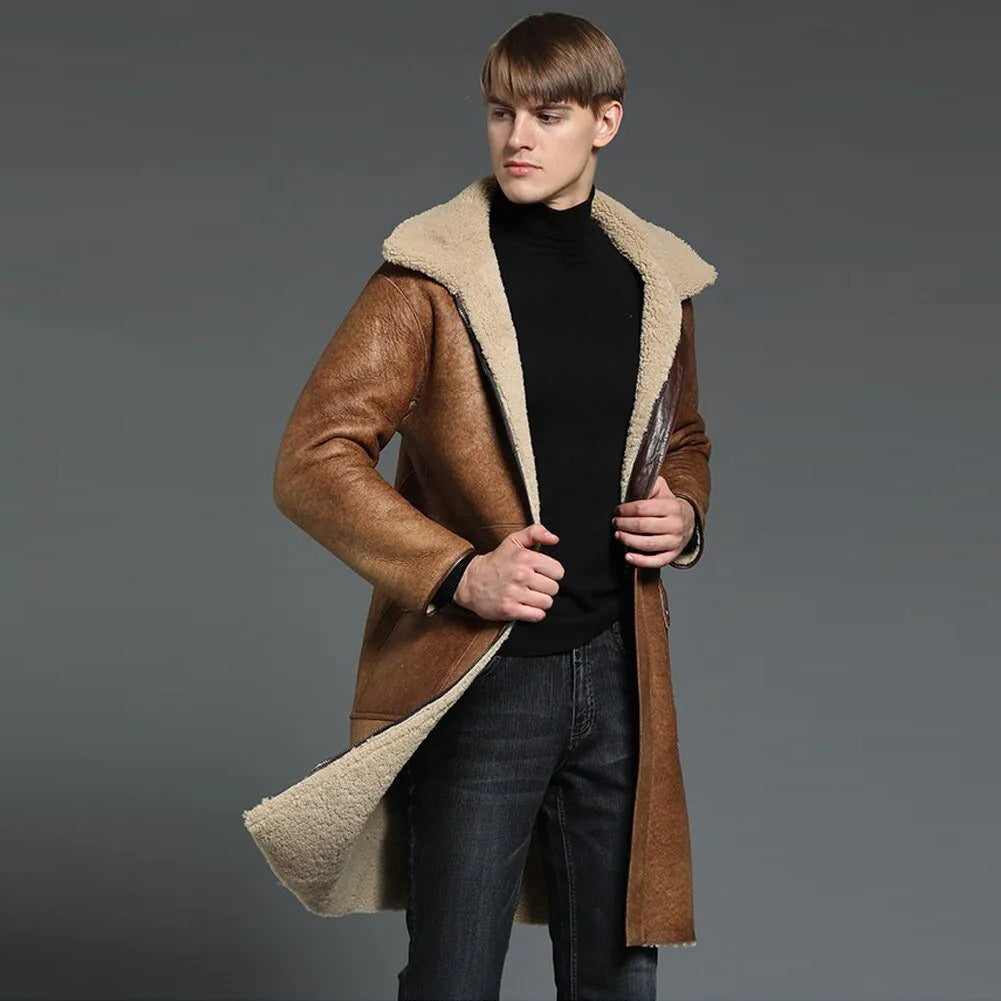 Men's B3 Shearling Jacket - Long Winter Slim Coat