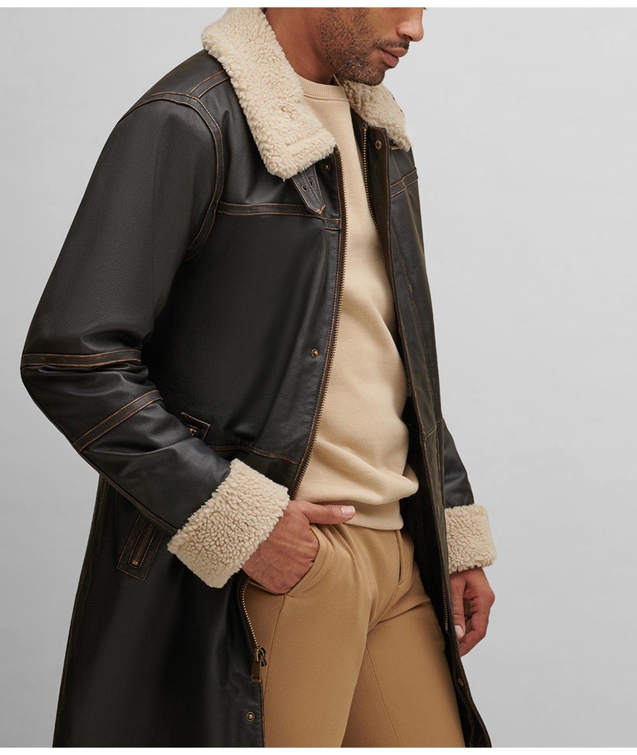 Men's B7 Shearling Leather Coat In Dark Brown