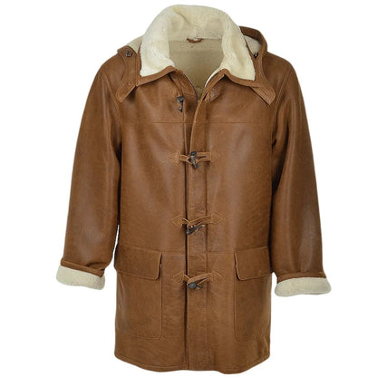 Men’s Brown Fur Shearling Long Coat Hooded
