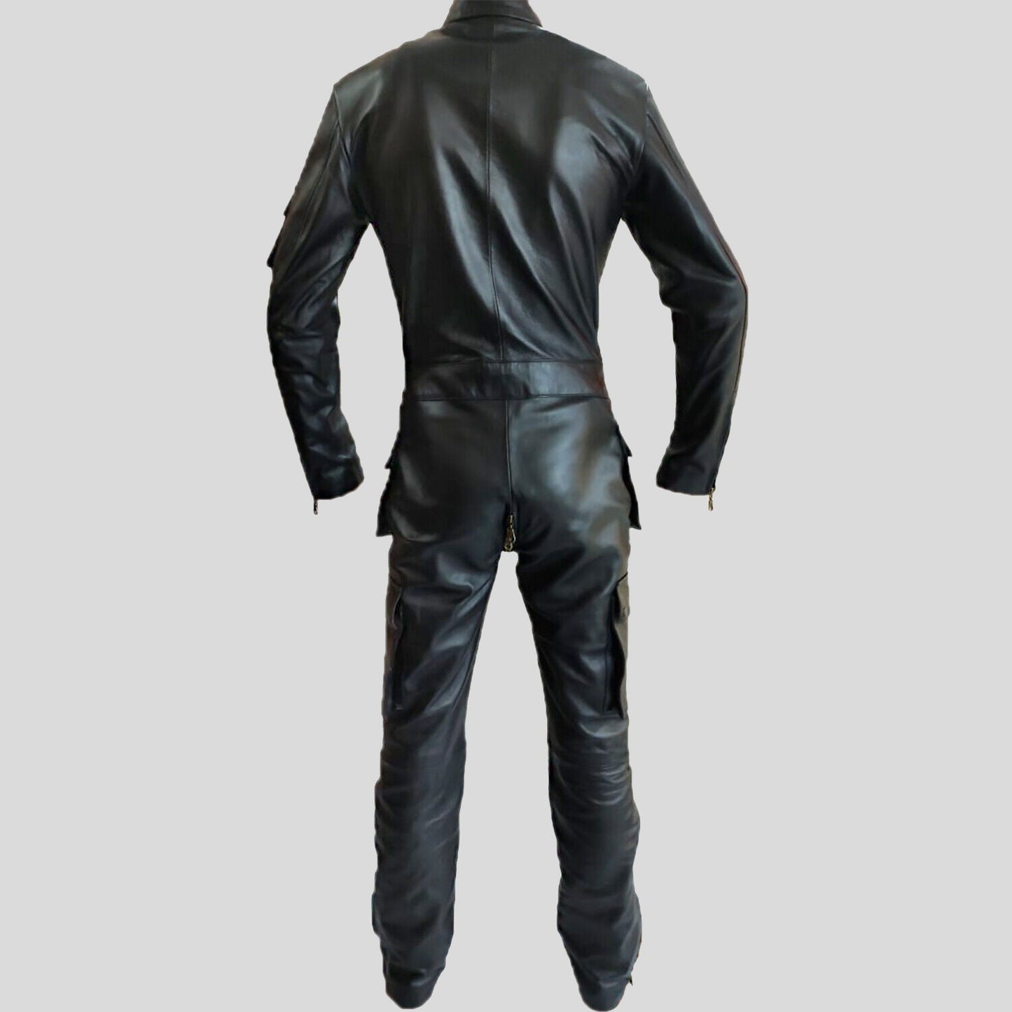 Men's Genuine Leather Catsuit Black Bodysuit