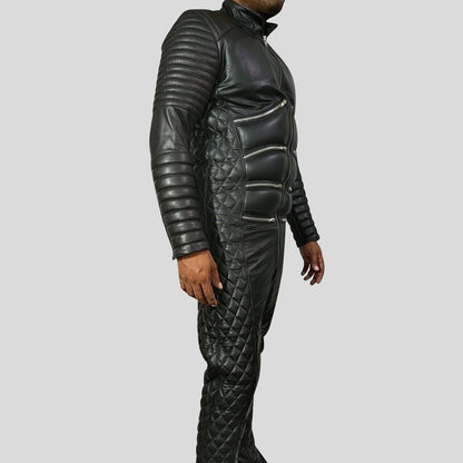 Men's Genuine Leather Quilted Moto Jumpsuit
