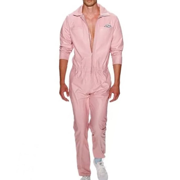 Mens New Fashion Real Sheepskin Baby Pink Leather Jumpsuit