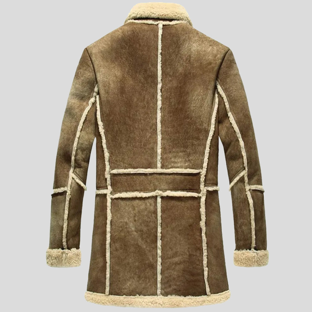 Men's Reacher Style Brown Sheepskin Leather Coat