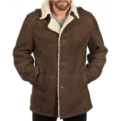 Men's Sheepskin Leather Shearling Brown Coat