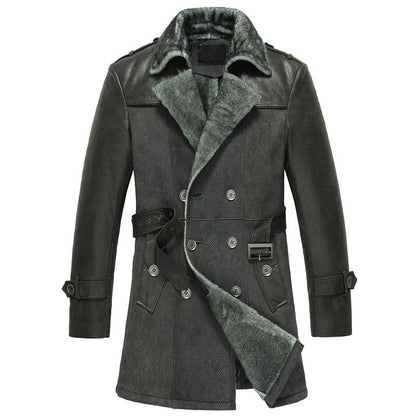 Mens Double Breasted Sheepskin Leather Coat