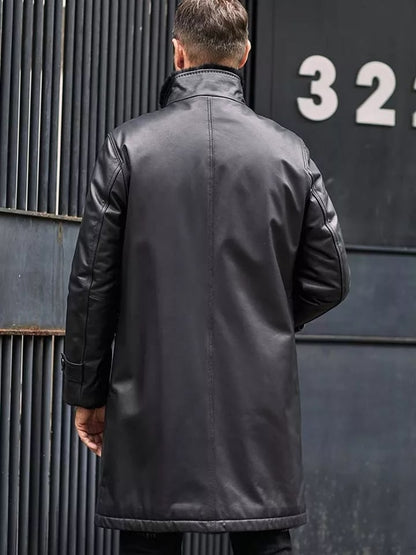Men's Double Sided Long Fur Shearling Leather Coat In Black