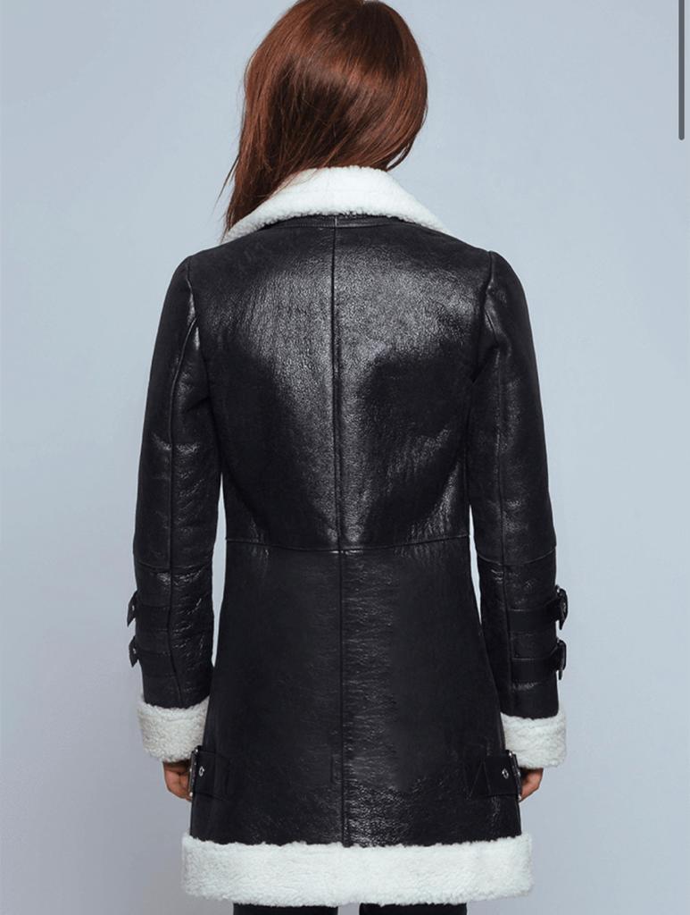 Women's B7 Bomber Sheepskin Leather Coat In Black
