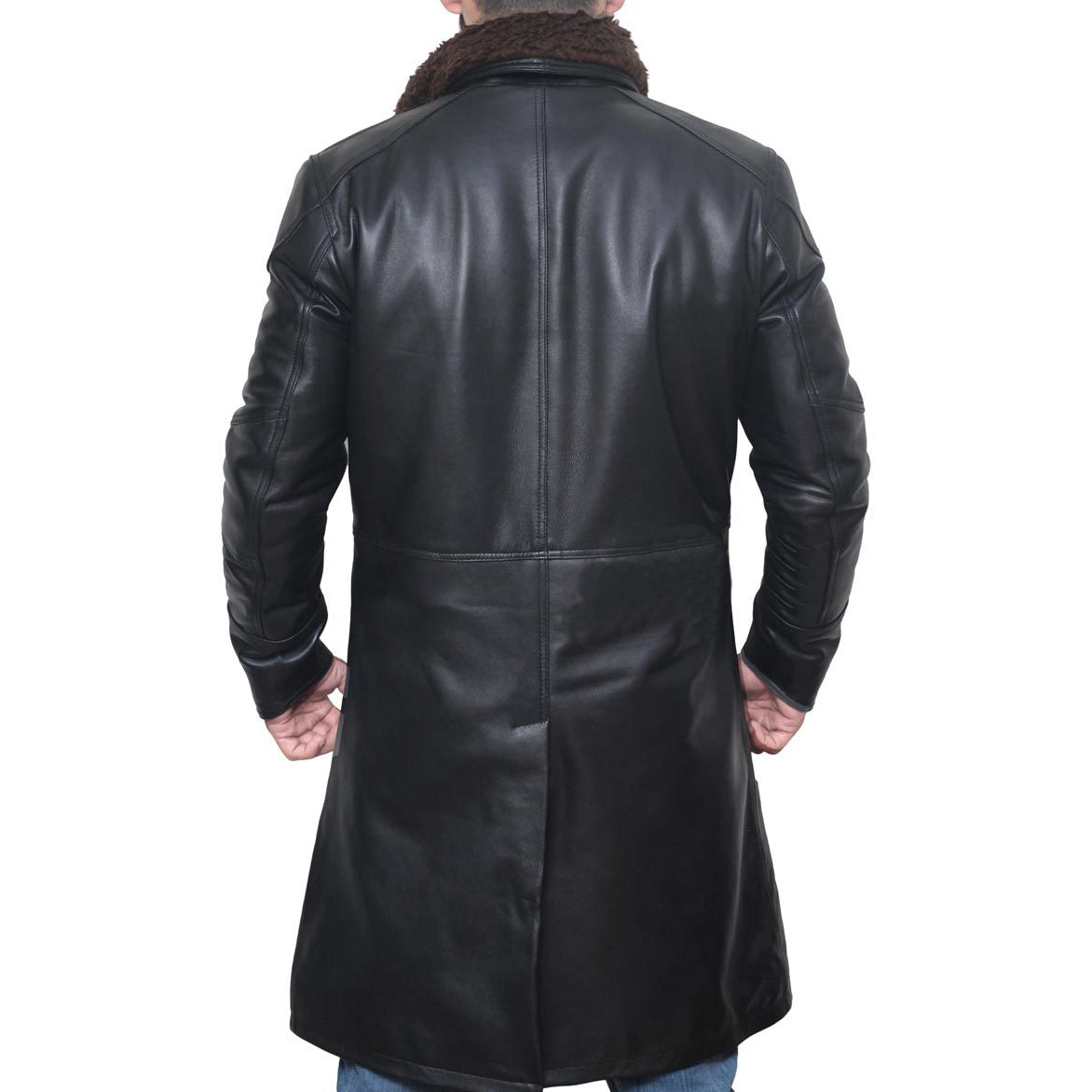 Mens Sherpa Black Trench Leather Coat