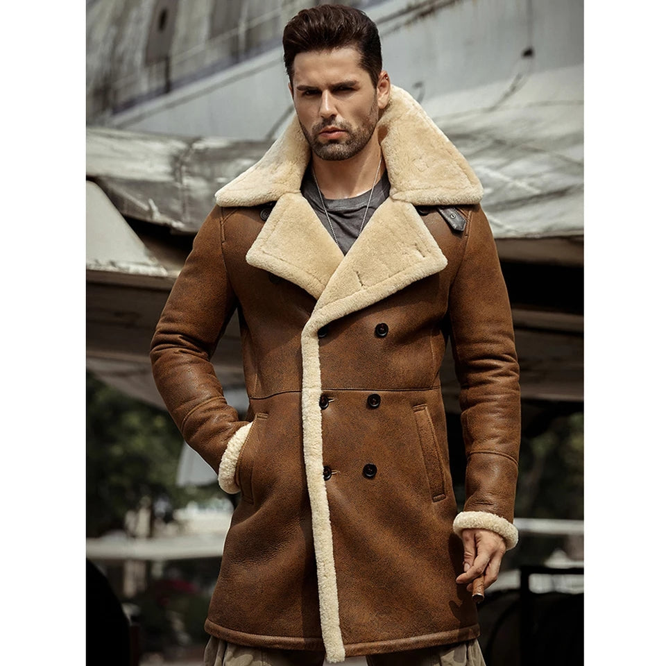 Men's B7 Bomber Sheepskin Leather Coat In Brown