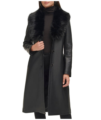 Women's Fur Sheepskin Leather Coat In Black