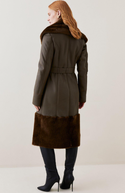 Women's Fur Sheepskin Leather Trench Coat In Dark Brown