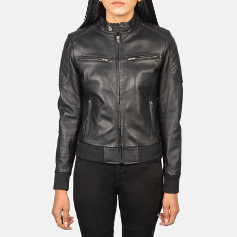 Zenna Black Leather Bomber Jacket