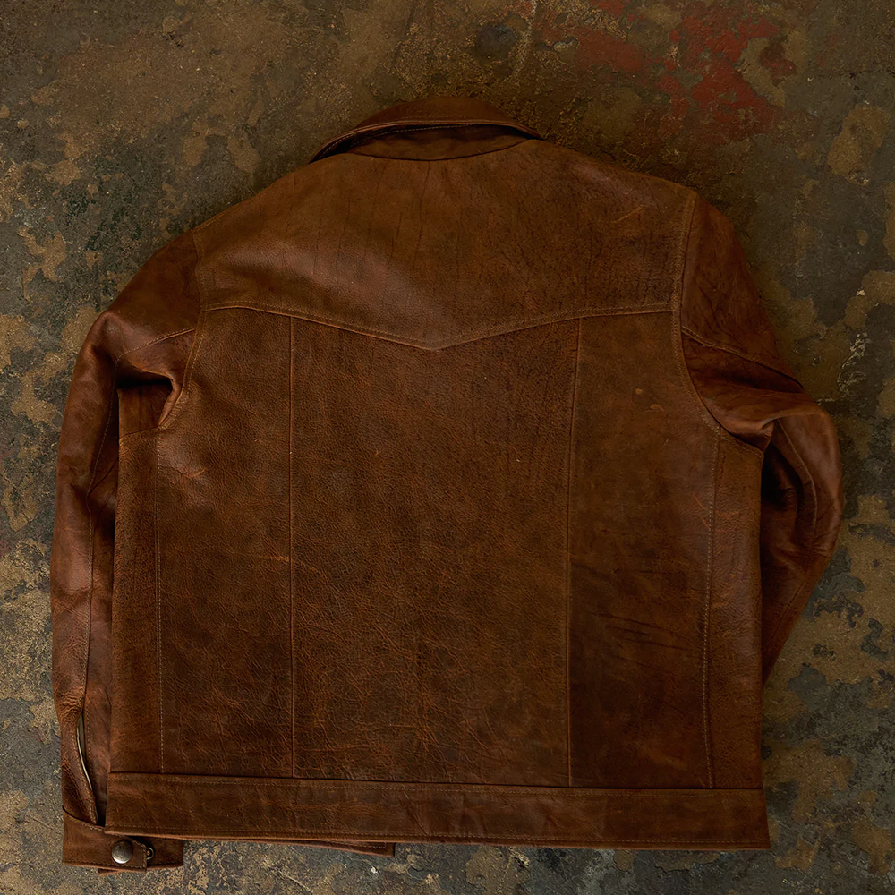 Brown Men Lambskin Iconic Trucker Leather Biker Jacket