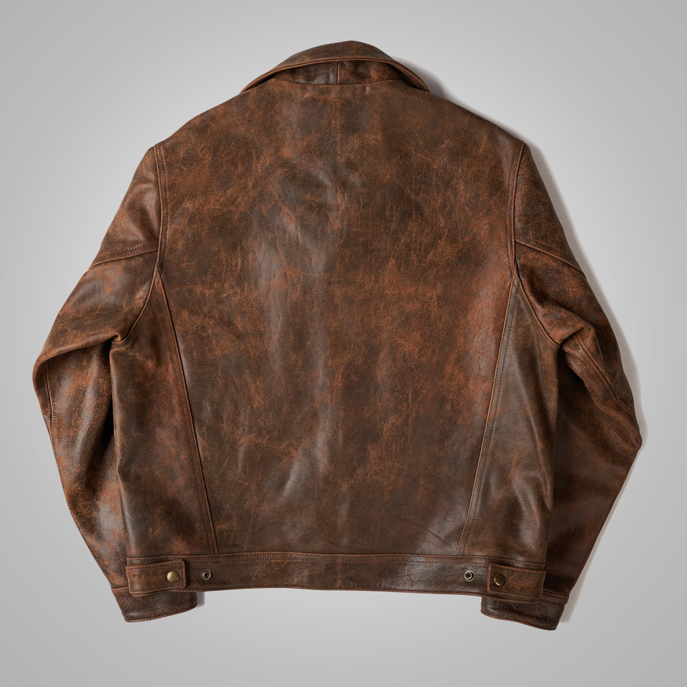 Mens brown Distressed Real Leather Four Pocket Leather Jacket