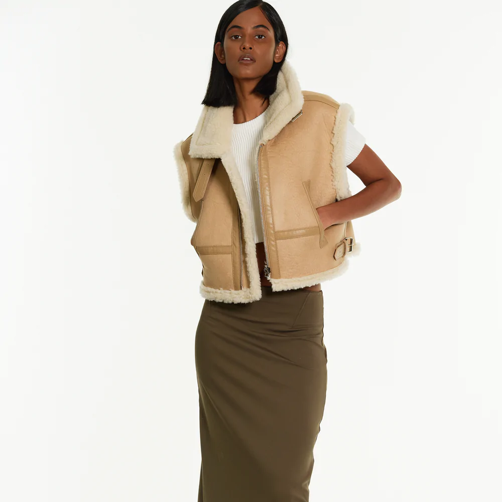Brown Women B3 Sheepskin Aviator Leather Vest