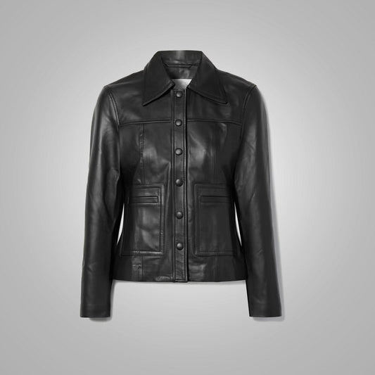 Women's Smooth Simple Buttery Soft Black Leather Shirt