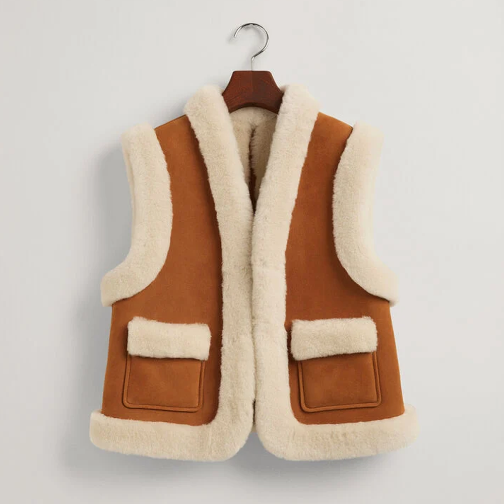 Women’s B3 Brown and white Shearling Leather Vest