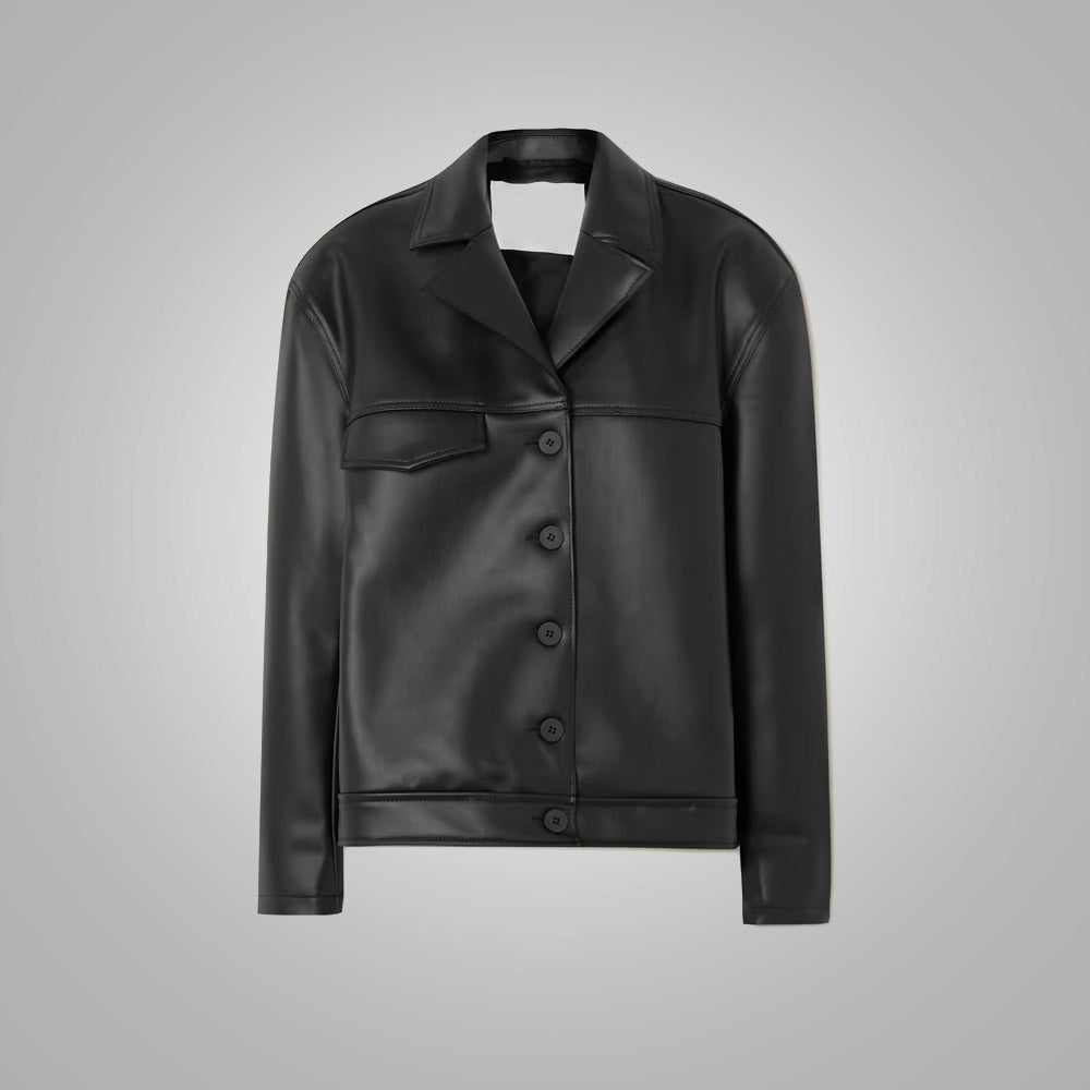 Women's Black Soft Fit Smooth Faux Leather Shirt